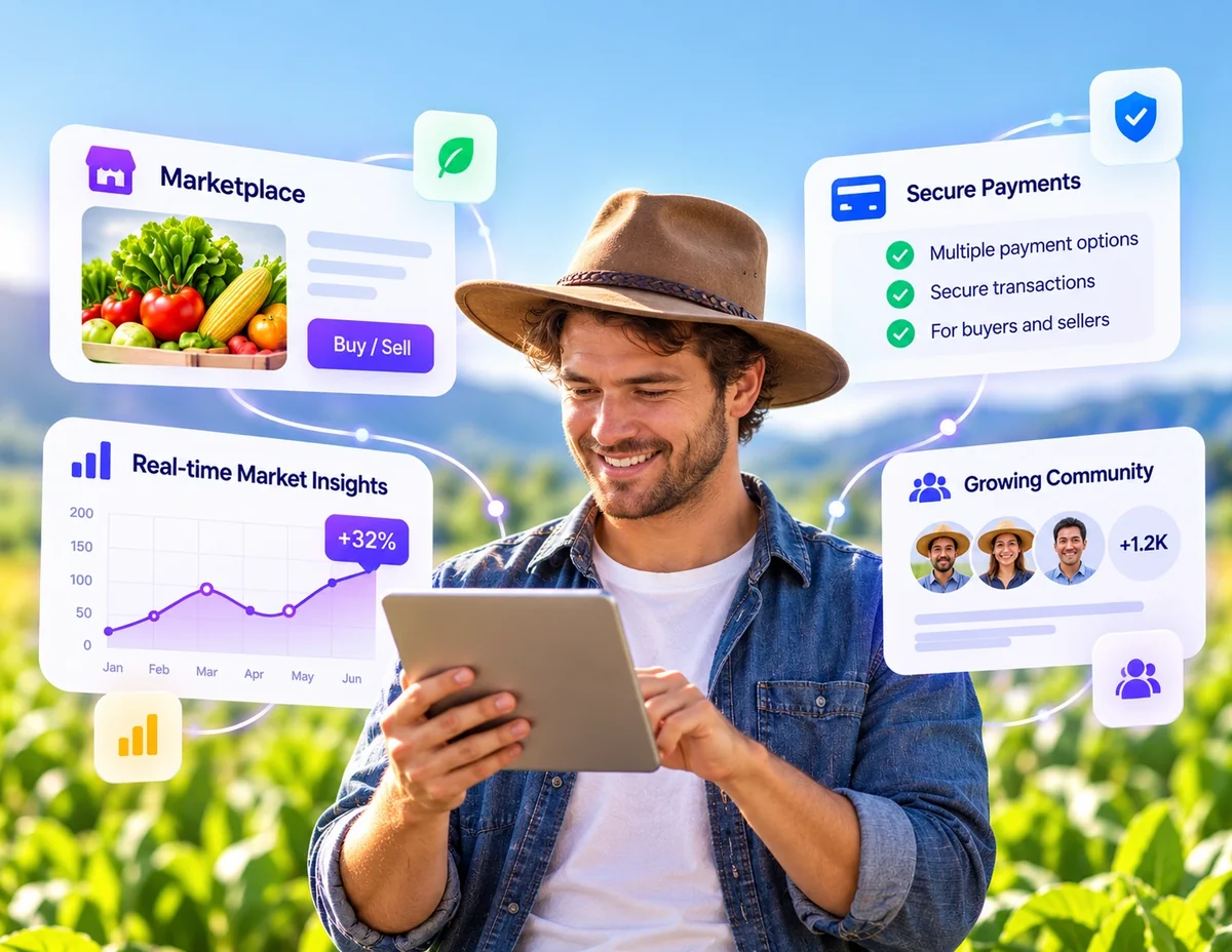 Farmer using the Onfarm marketplace on a tablet